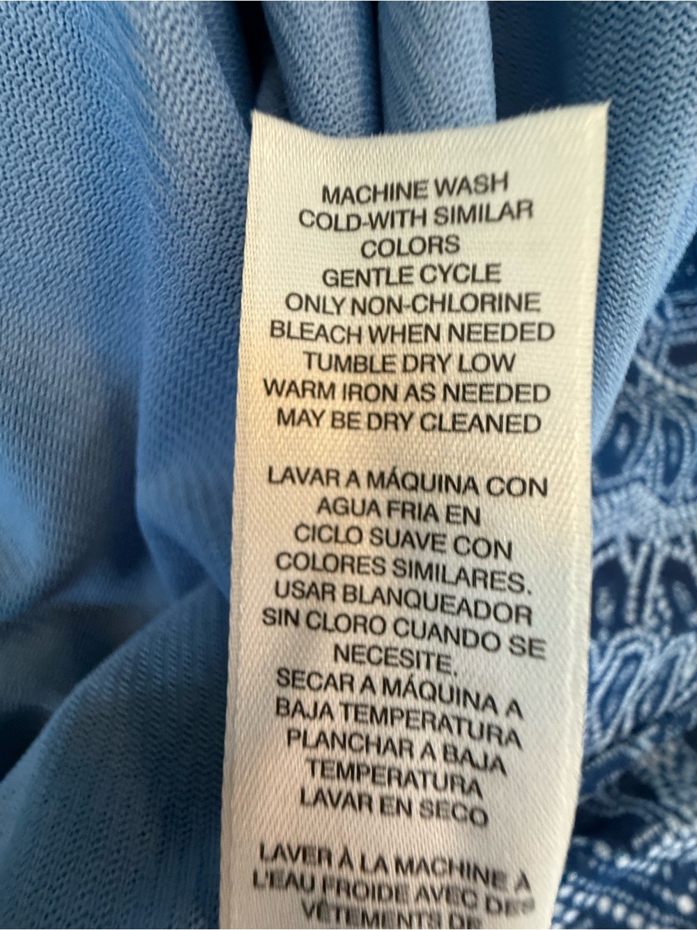 Chico’s Blue Geometric Kaleidoscope Print Mesh Lined Top Size 1 Long Sleeve - Picture 6 of 12